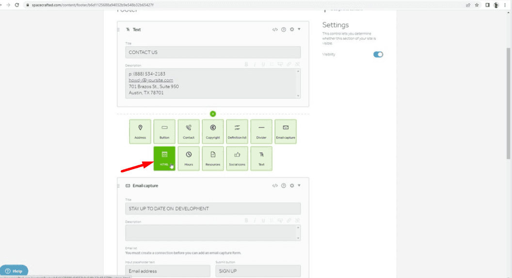 Screenshot of how to choose HTML block